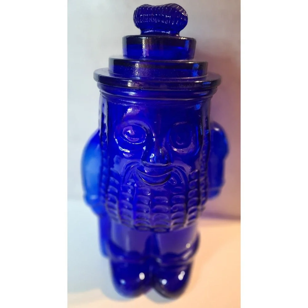 Vintage Planters Mr. Peanut Cobalt Blue Glass Cookie Jar with Lid 13 Inch USA